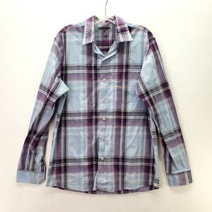 Van Heusen Shirt Mens Medium Plaid Long Sleeve Plaid Button Up Shirt Purple Blue